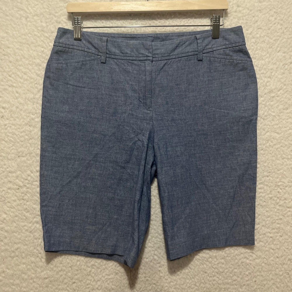 Talbots Perfect Short Womens Size 8 Blue Chambray Cotton Knee Length Shorts‎